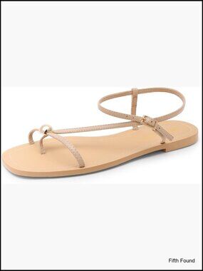 Strappy Flat Sandals, Square Toe Thong, Ankle Strap, Dressy Summer Wedding Beach